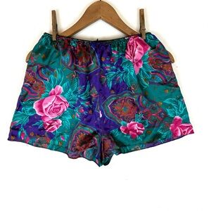 Vintage Satin Floral Patterned Shorts